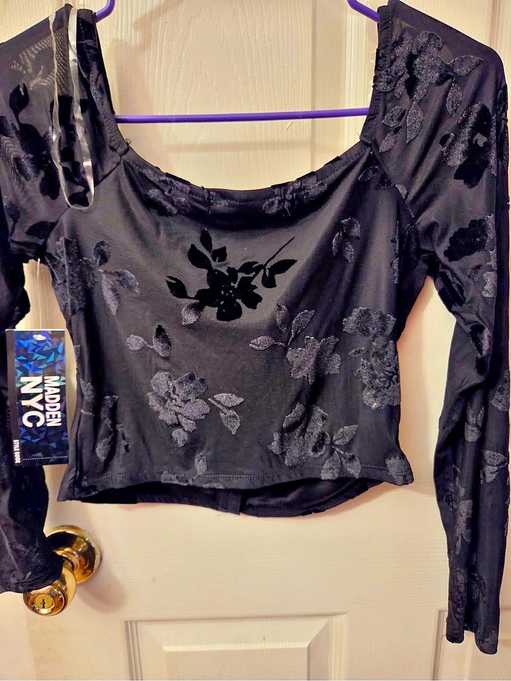 Madden NYC Floral Crop Top in Black NWT
